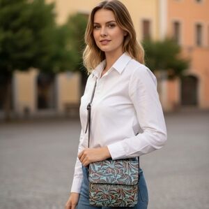 Patricia Nash Turquoise and Brown Crossbody Bag